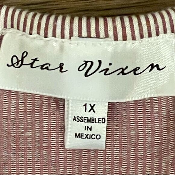 Star Vixen Short Ruffled Sleeve Striped Blouse Mauve and Light Pink Size 1X - Picture 9 of 10